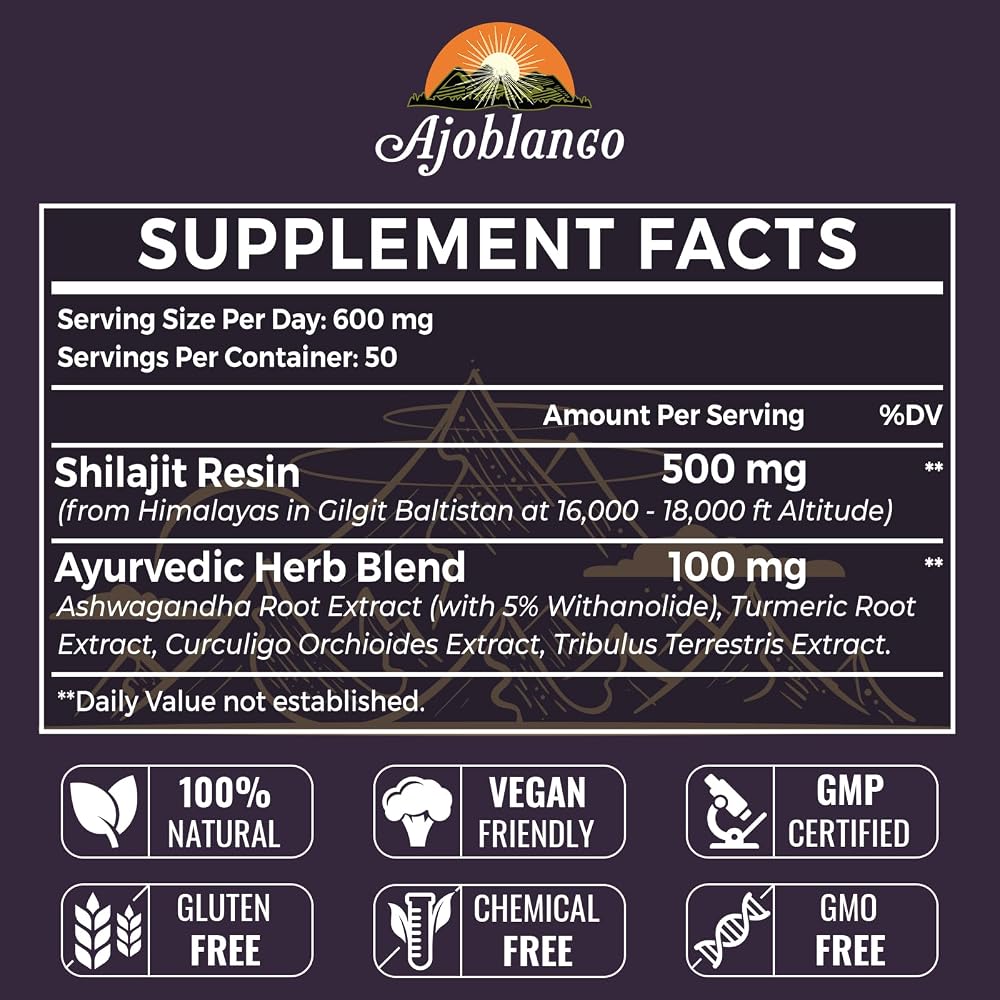 Ajoblanco 600mg Shilajit Pure Himalayan Organic Shilajit Resin