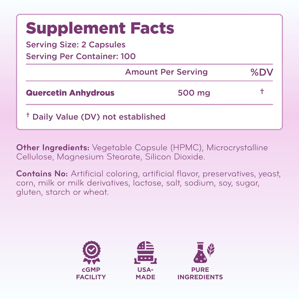 Clear Formulas Quercetin 500mg Capsules - 200 Servings - image 2