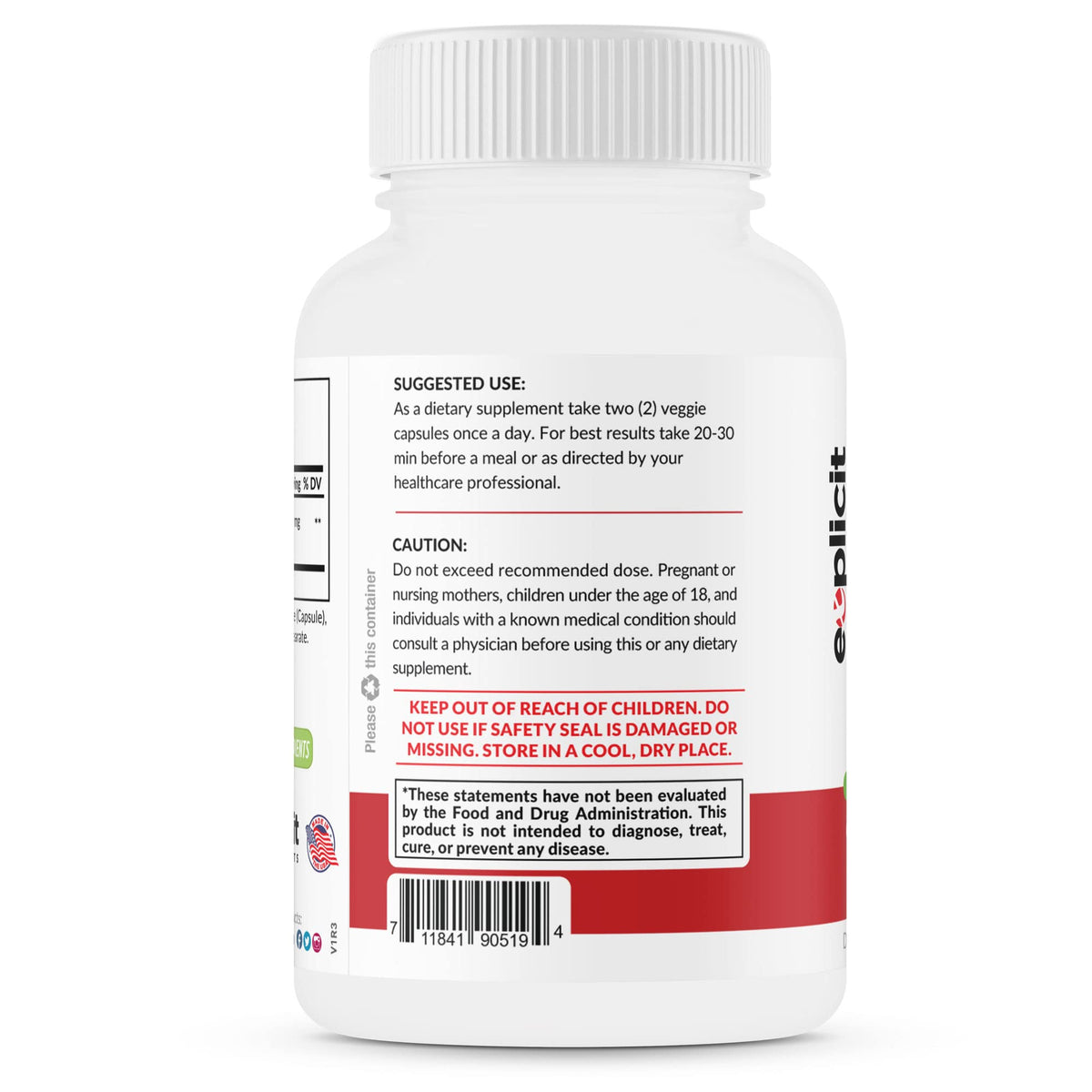 eXplicit Supplements Natural Berberine HCl 1200mg - 60 Capsules - image 6