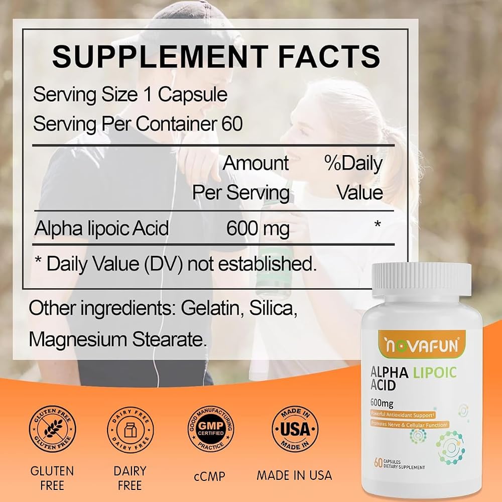 Novafun Alpha Lipoic Acid 600mg Nerve Health Supplement - 60 Capsules - image 2