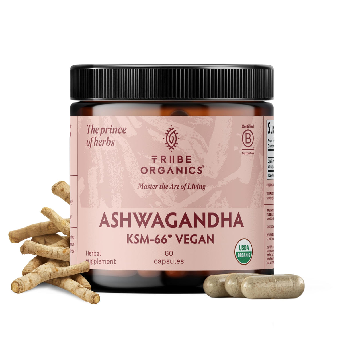 TRIBE ORGANICS Vegan Ashwagandha KSM-66 Supplement - 60 Capsules