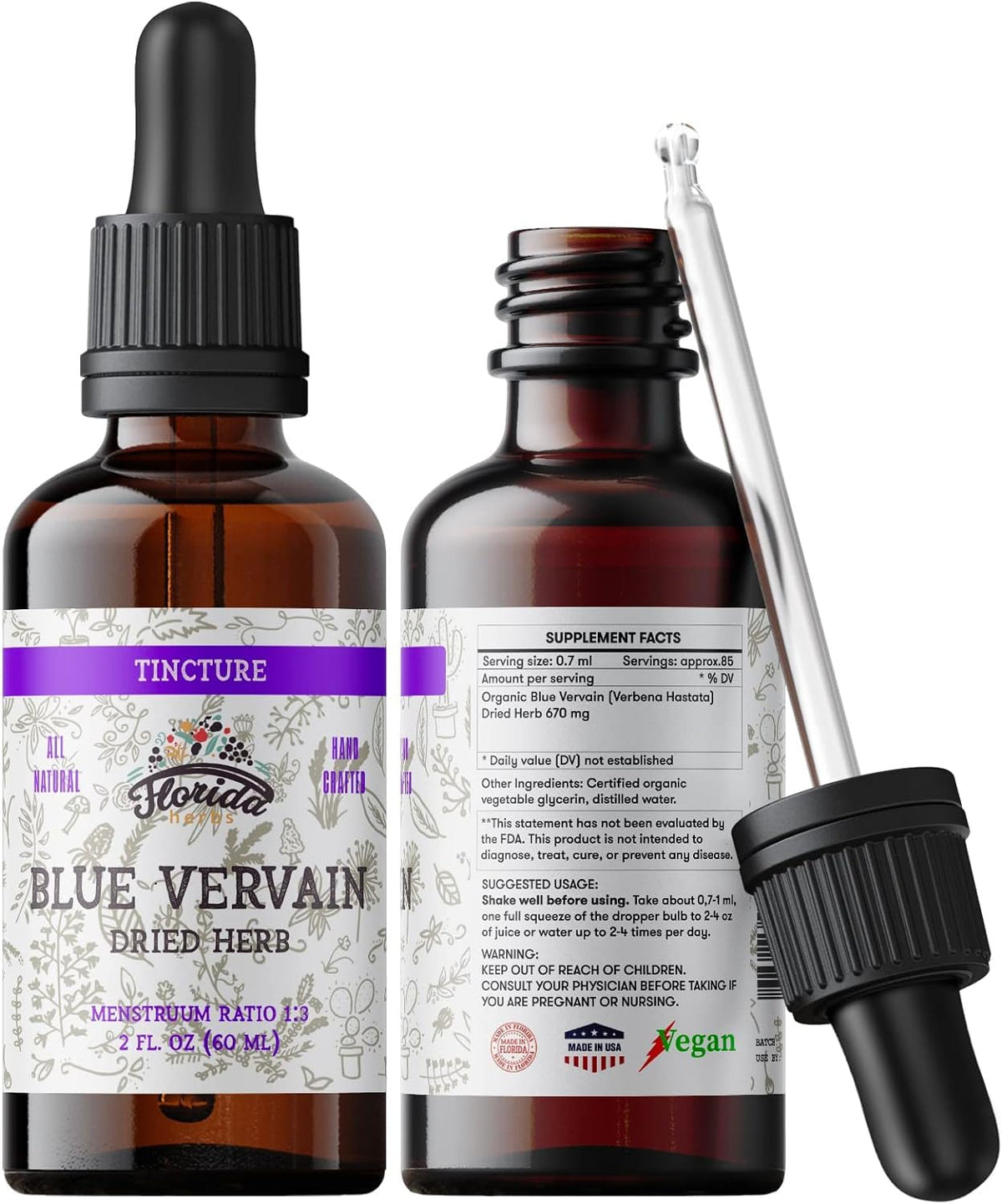 FLORIDA HERBS Blue Vervain Herb Organic Extract Tincture - 2 fl oz - image 3