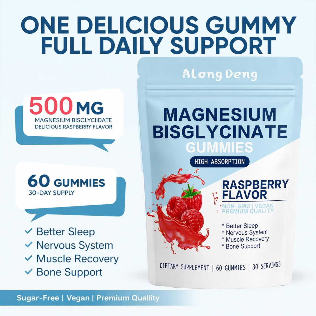 ALongDeng Magnesium Bisglycinate Gummies - 60 Gummies - image 2