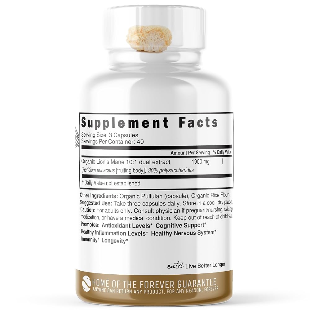 Nature's Fusions Lion's Mane 1900mg Cognitive Support - 120 Capsules - image 3