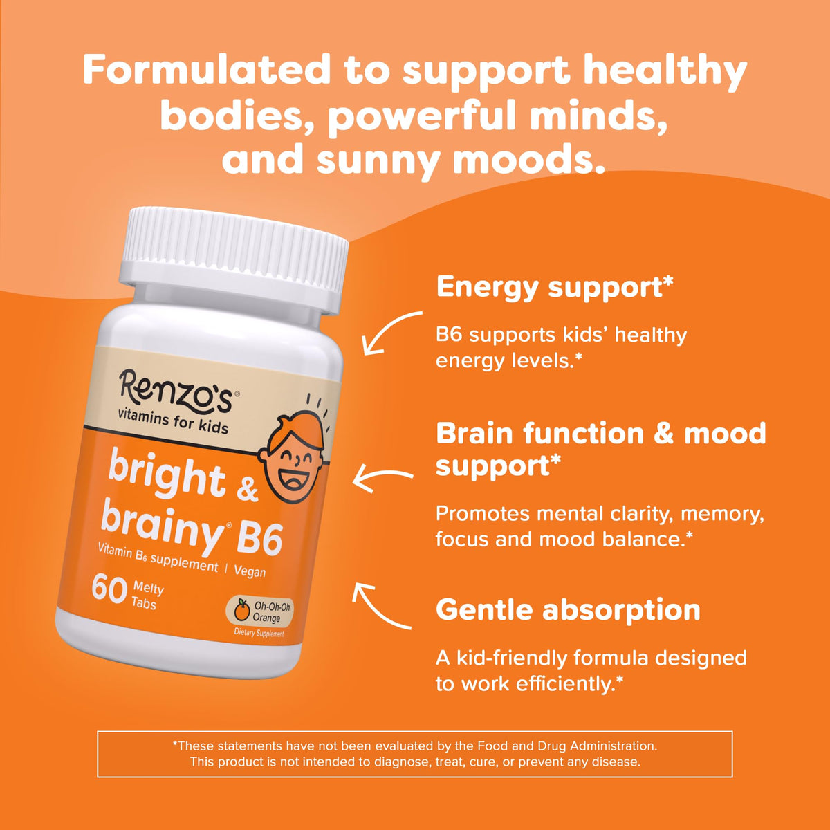 Renzo's Bright & Brainy Vitamin B6 Kids - 60 Melty Tabs - image 3