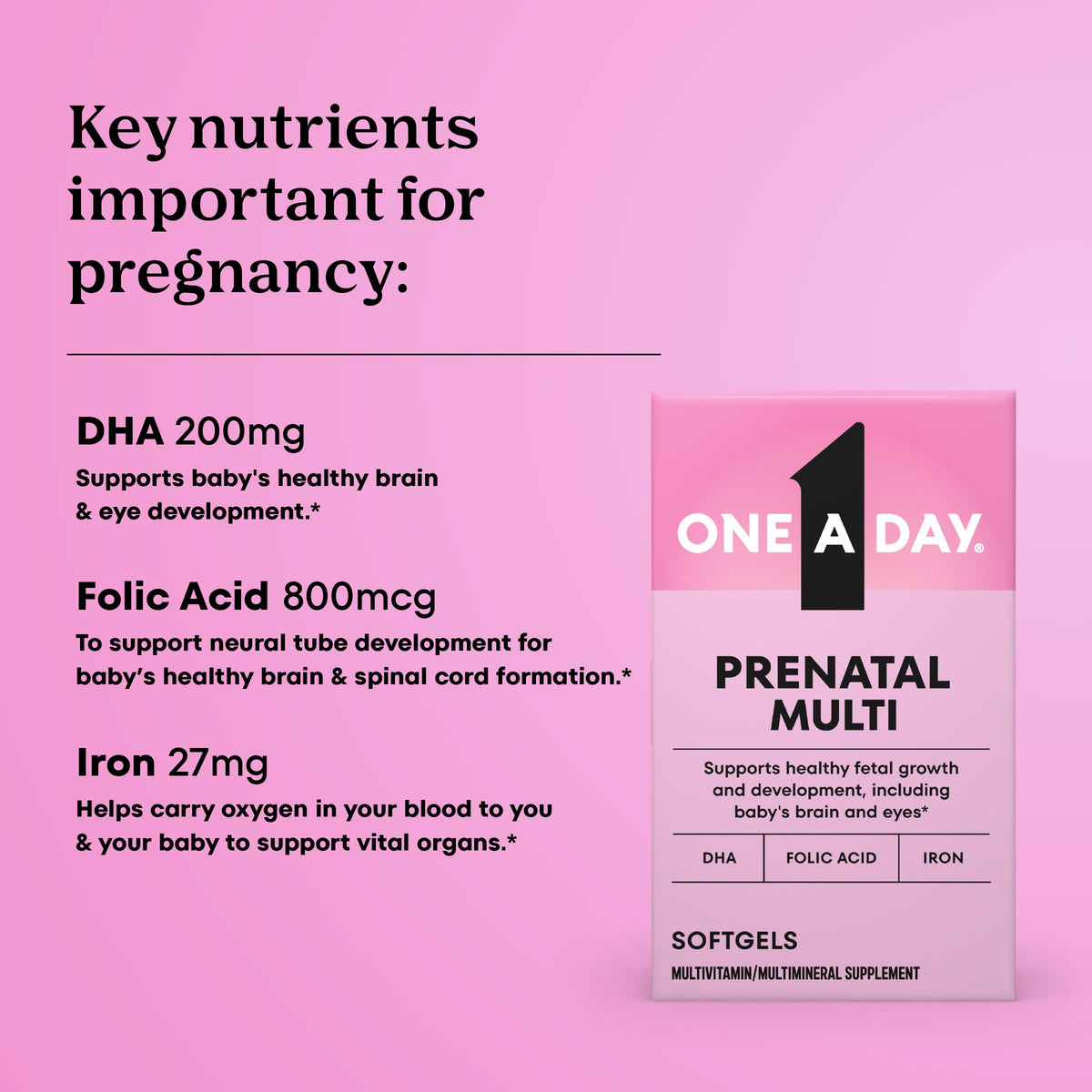 One A Day Prenatal Vitamins with Folic Acid, Iron & DHA - 30 Softgels - image 2