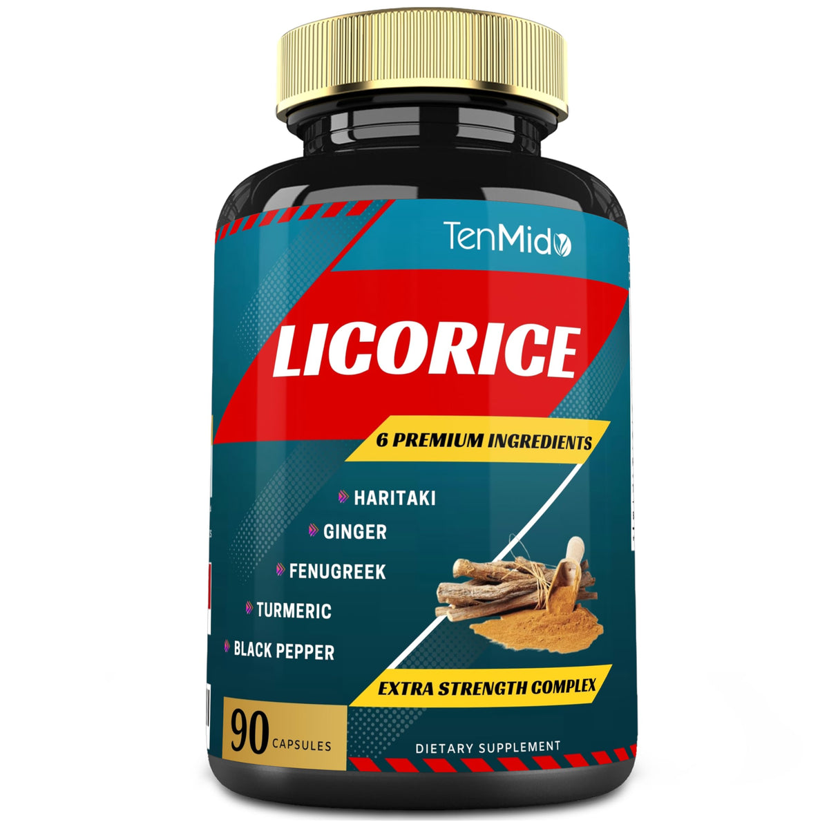 Tenmido Licorice Extract Capsules with Turmeric & Ginger - 90 Capsules