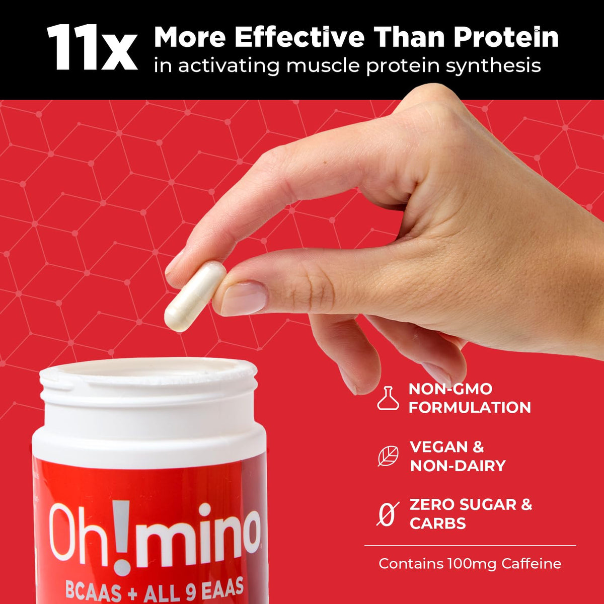Oh!mino BCAA + EAA Amino Acid Supplement Caffeinated - 180 Capsules - image 2
