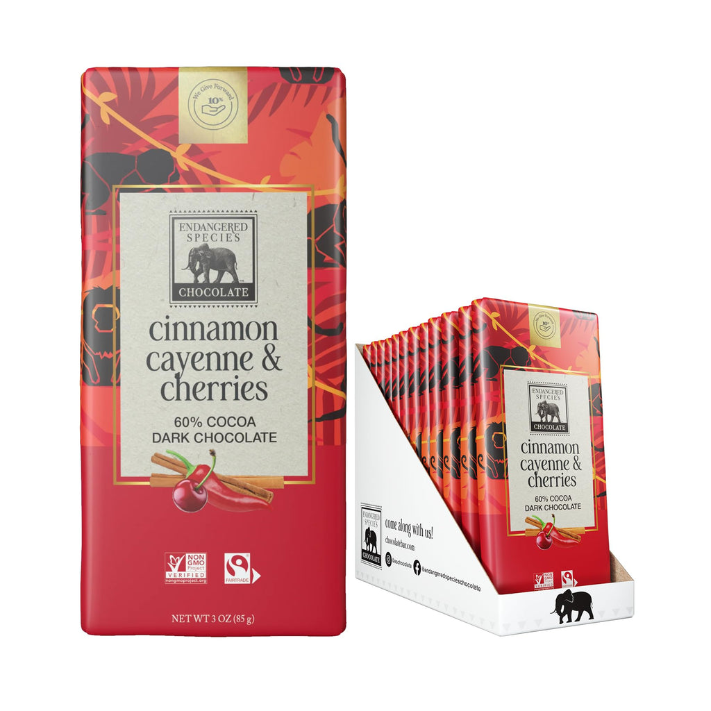 Endangered Species Dark Chocolate Cinnamon Cherry Bar - 12 Pack