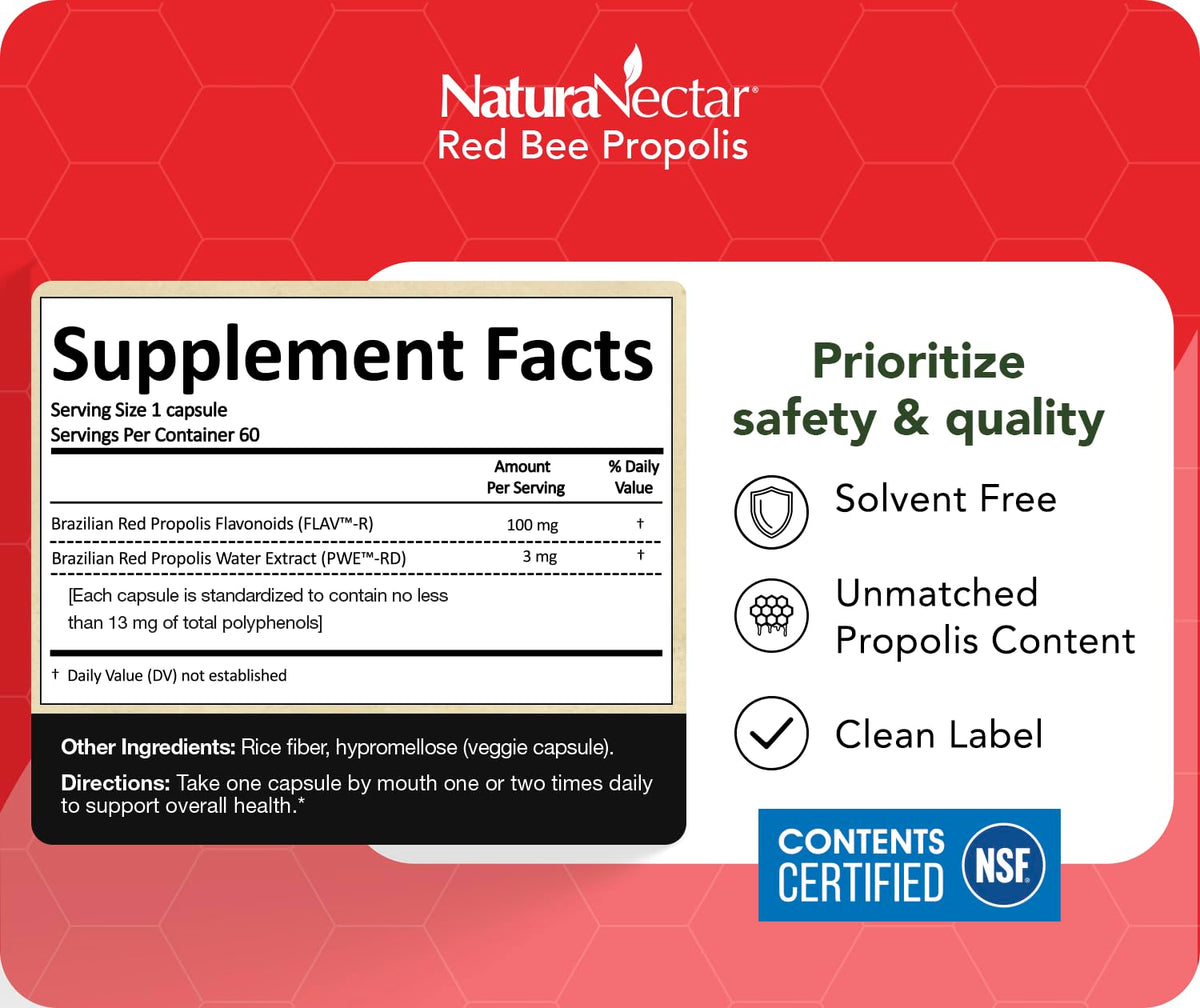 NaturaNectar Red Bee Propolis - 60 Vegetarian Capsules - image 4