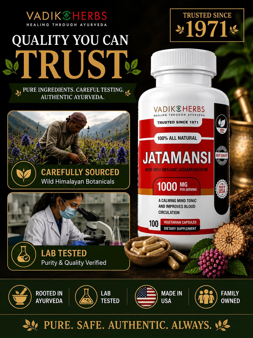 Vadik Herbs Jatamansi Capsules 1000mg for Sleep - 100 Vegetarian Capsules - image 7