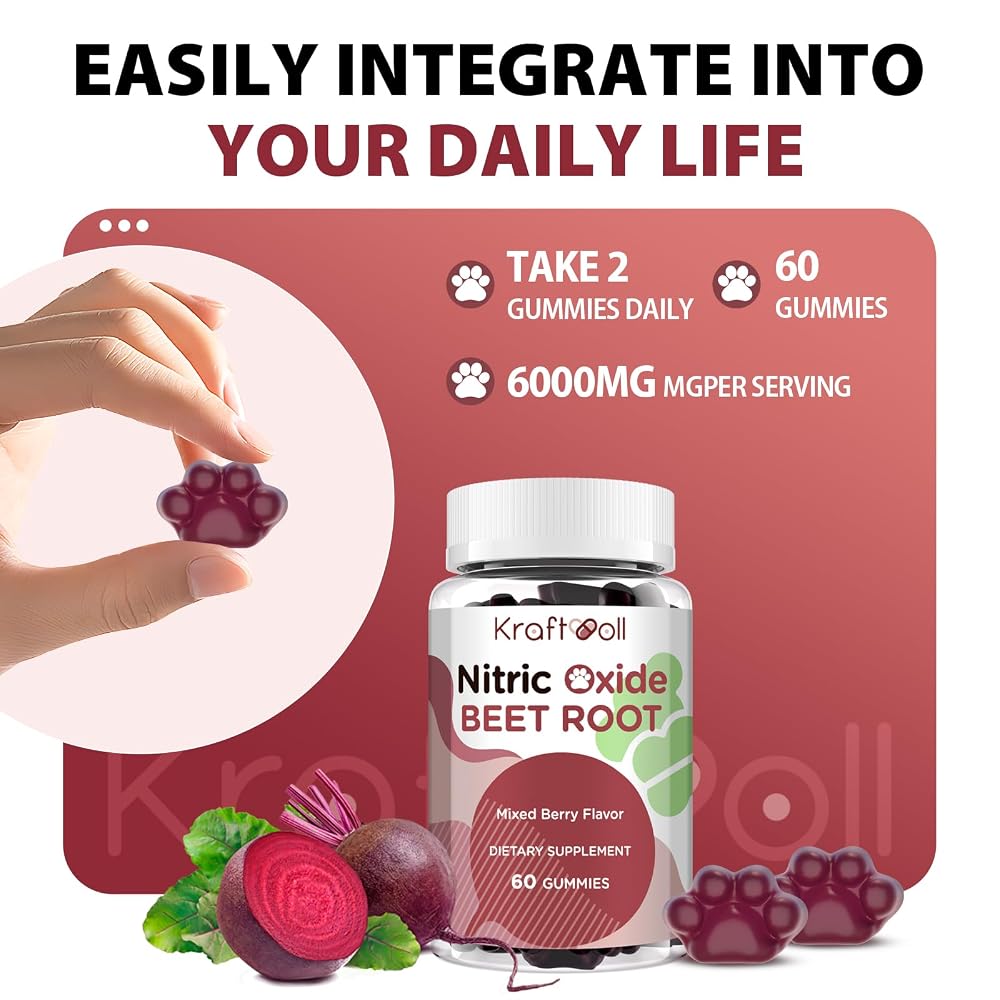 Kraftvoll Beet Root Gummies 6000mg Nitric Oxide Booster - 60 Gummies - image 8