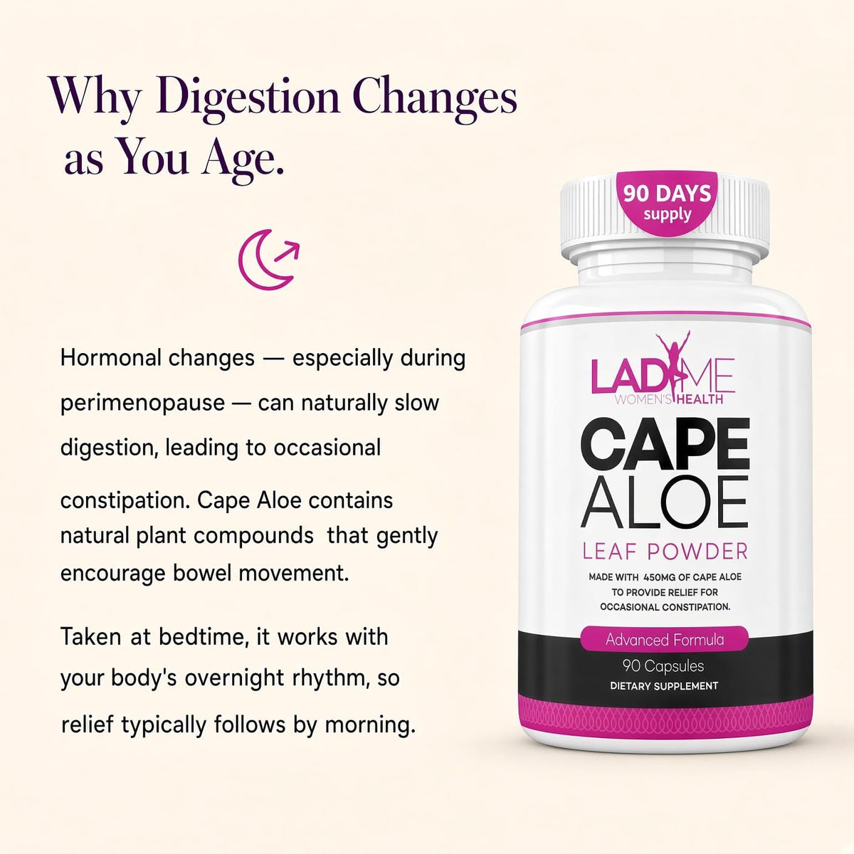 Ladyme Pure Cape Aloe 450mg Laxative Capsules for Women - 90 Count - image 3