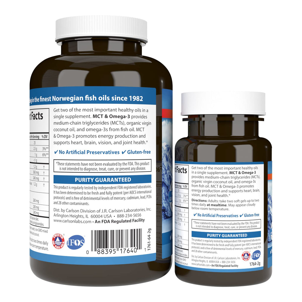 Carlson MCT & Omega-3 Keto-Friendly Softgels - 150 Count - image 3