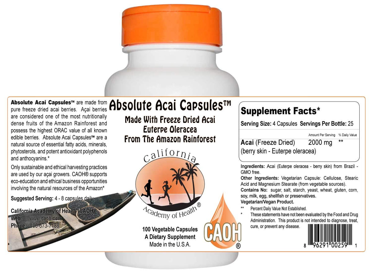 California Academy of Health Absolute Acai Capsules - 100 Vegetable Capsules