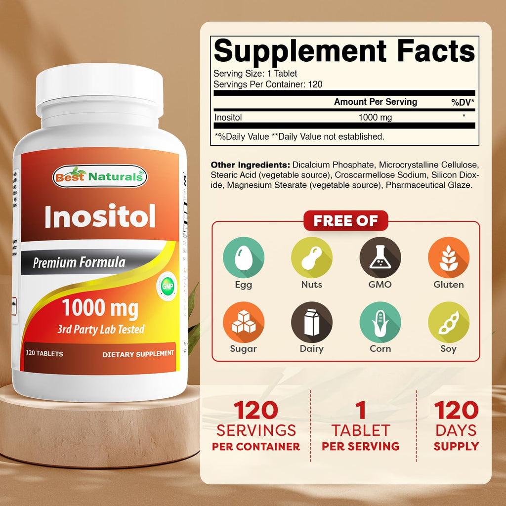Best Naturals Inositol 1000 mg - 120 Tablets - image 2