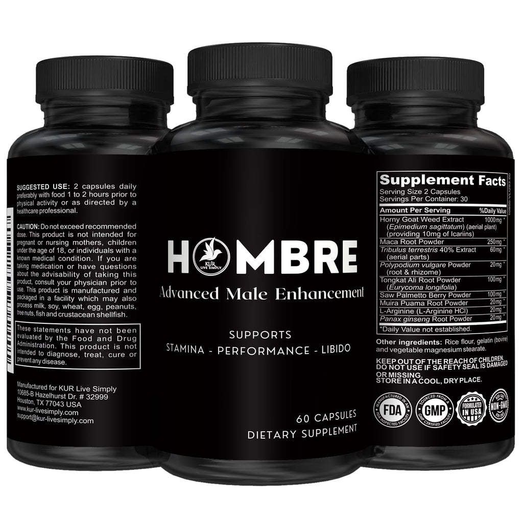 KUR Live Simply Hombre Male Enhancement Supplement - 60 Capsules
