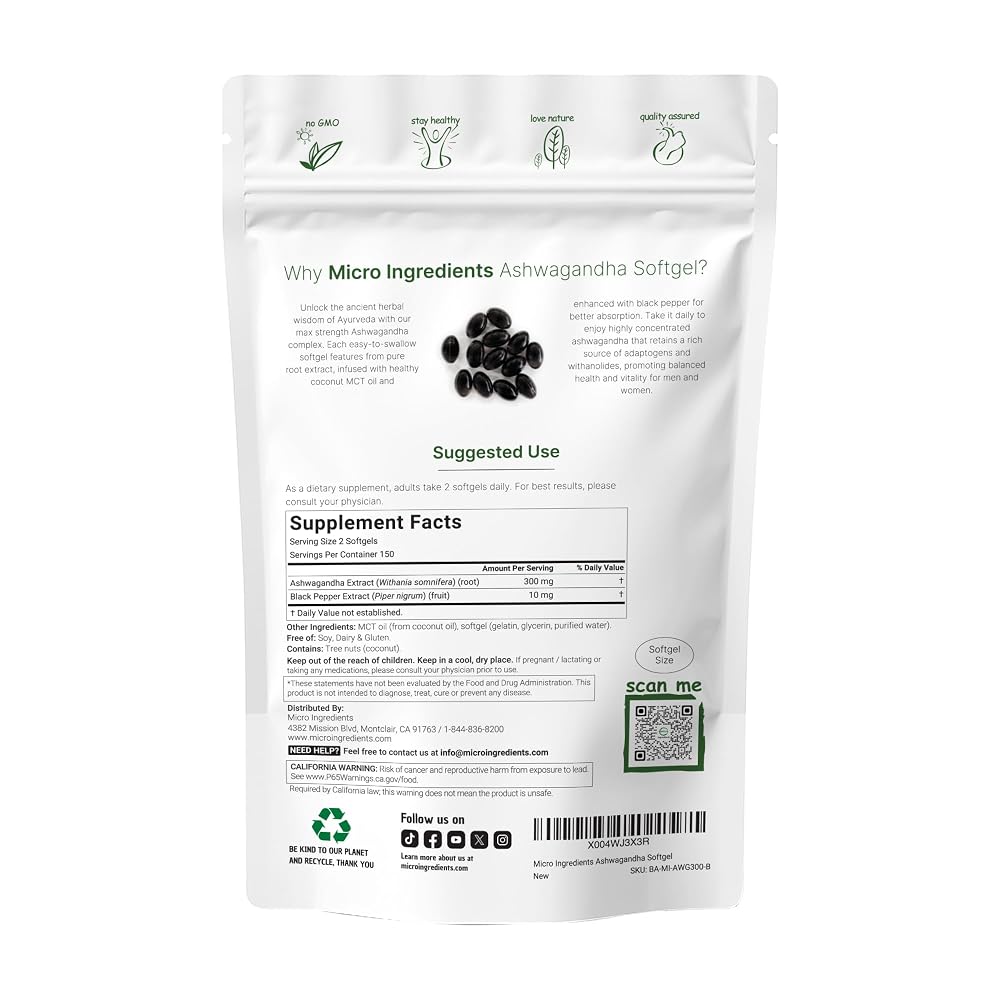 Micro Ingredients Ashwagandha Supplement with Black Pepper