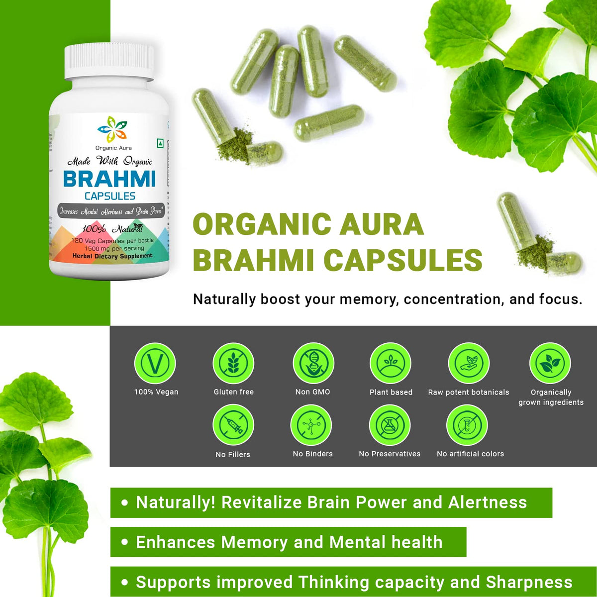 Organic Aura Brahmi Capsules Memory & Cognitive Support - image 9
