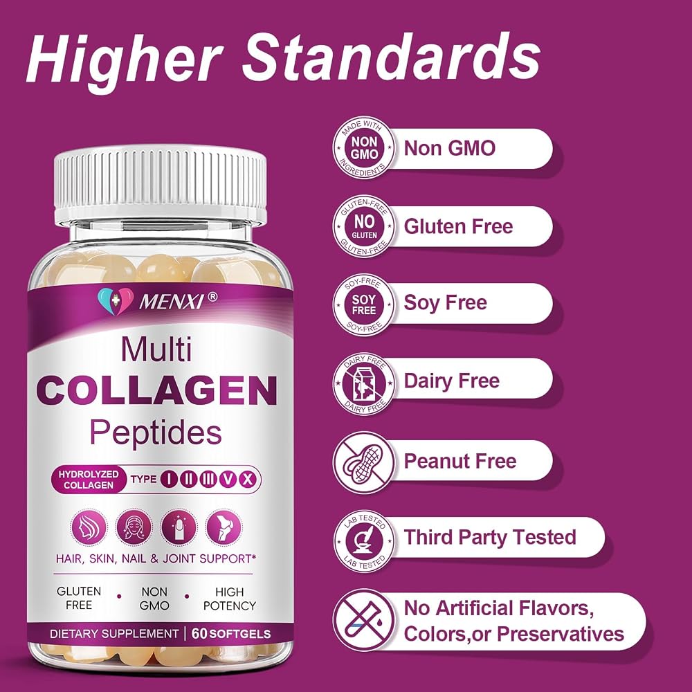 MENXI Multi Collagen Peptides Softgel for Women & Men - Type I II III