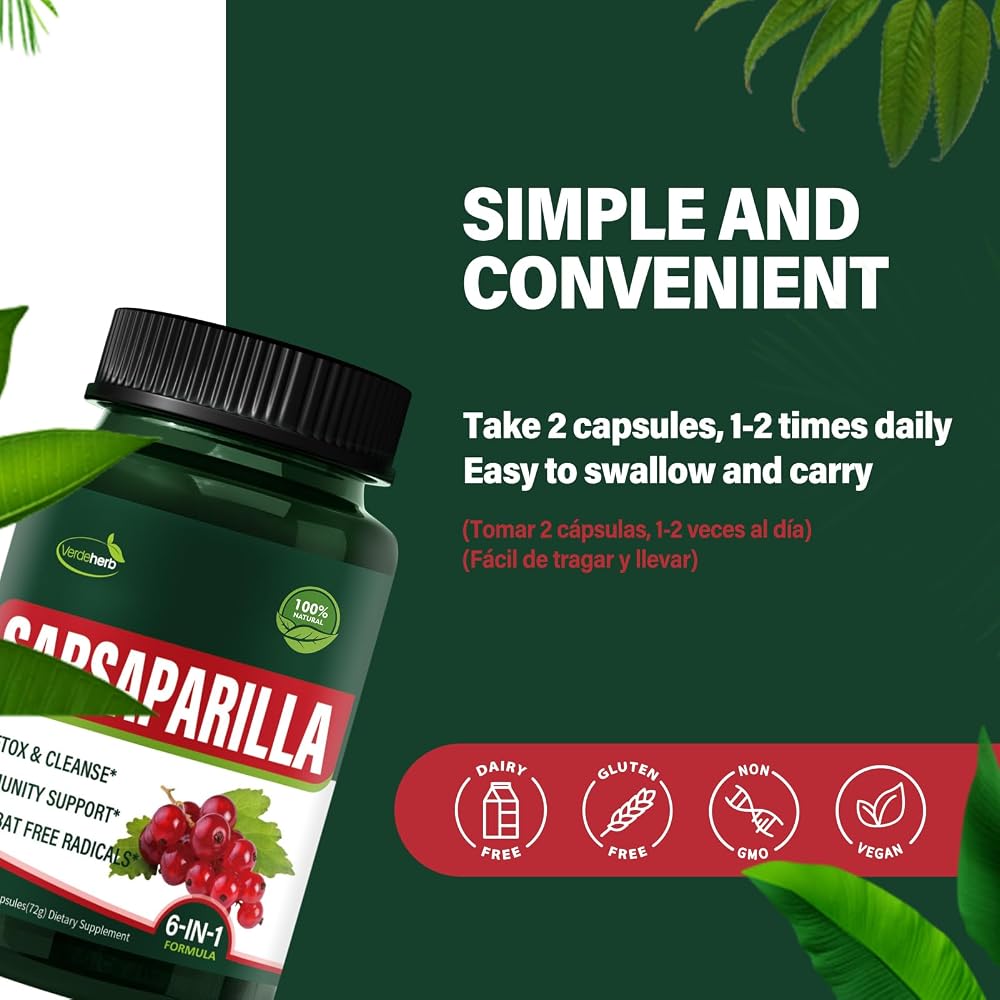 Verdeherb Sarsaparilla Extract Capsules for Detox & Cleanse, 240 Count - image 5