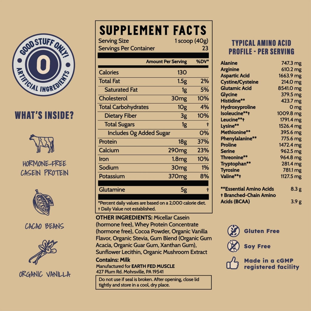 Earth Fed Muscle Nocturnal Casein Protein Dark Chocolate - 23 Servings - image 8