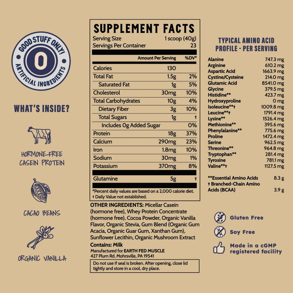 Earth Fed Muscle Nocturnal Casein Protein Dark Chocolate - 23 Servings - image 8