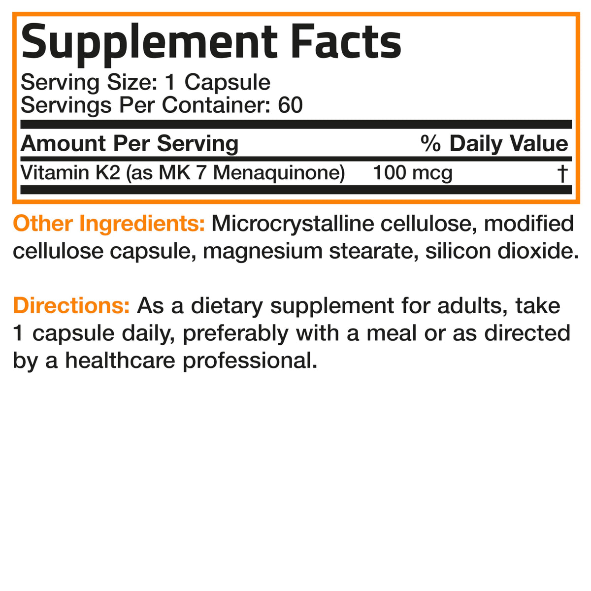 Bronson Flavored Vitamin K2 Capsules Support Strong Bones 100Mcg Adult