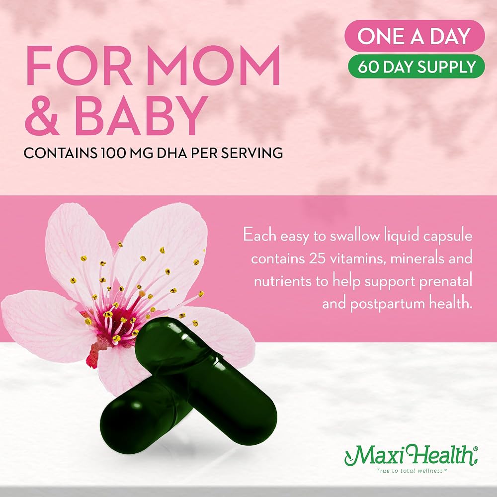 Maxi Health Prenatal Vitamins with DHA & Folic Acid - 60 Capsules - image 6