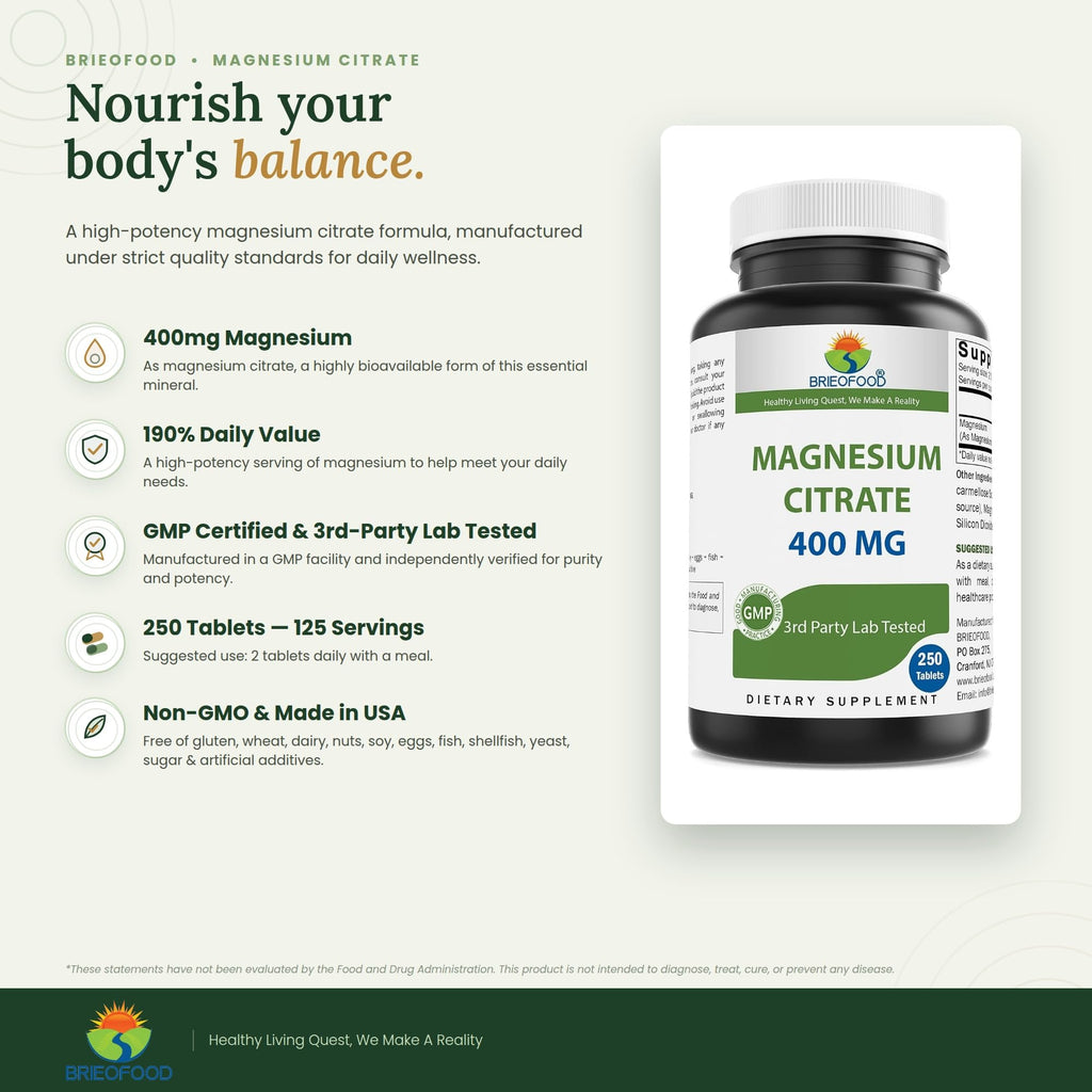 Brieofood Magnesium Citrate 400 mg - 250 Tablets - image 2