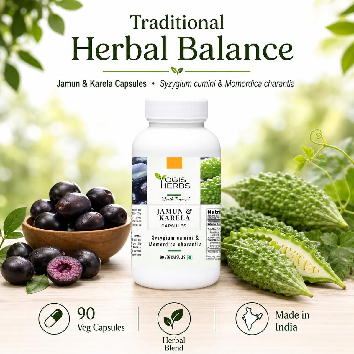 YOGIS HERBS Jamun & Karela Capsules Metabolism Support - 90 Vegetarian Capsules - image 2