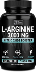 Zeal Naturals L-Arginine 3000mg Supplement - 150 Tablets