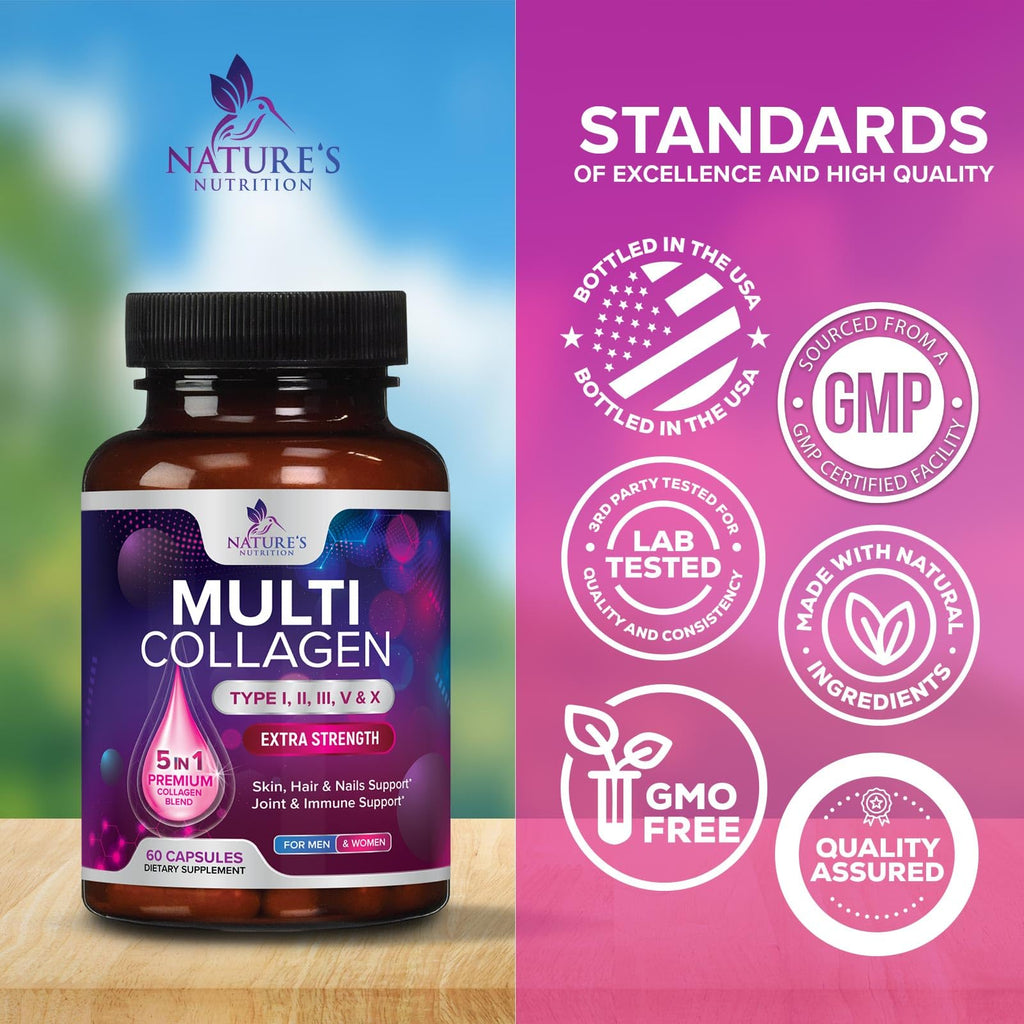 Nature's Nutrition Multi Collagen Complex Pills - Hydrolyzed Collagen