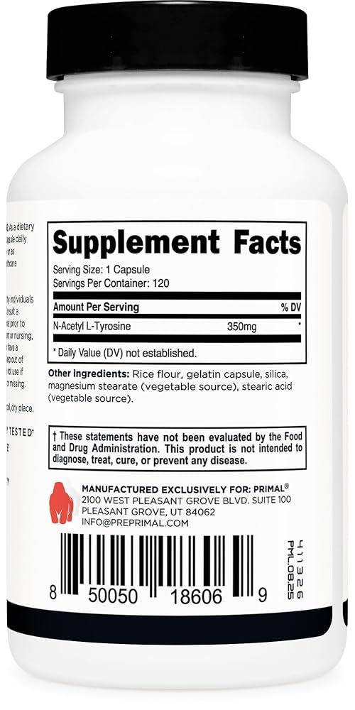 Primal N-Acetyl L-Tyrosine 350mg - 120 Capsules - image 4