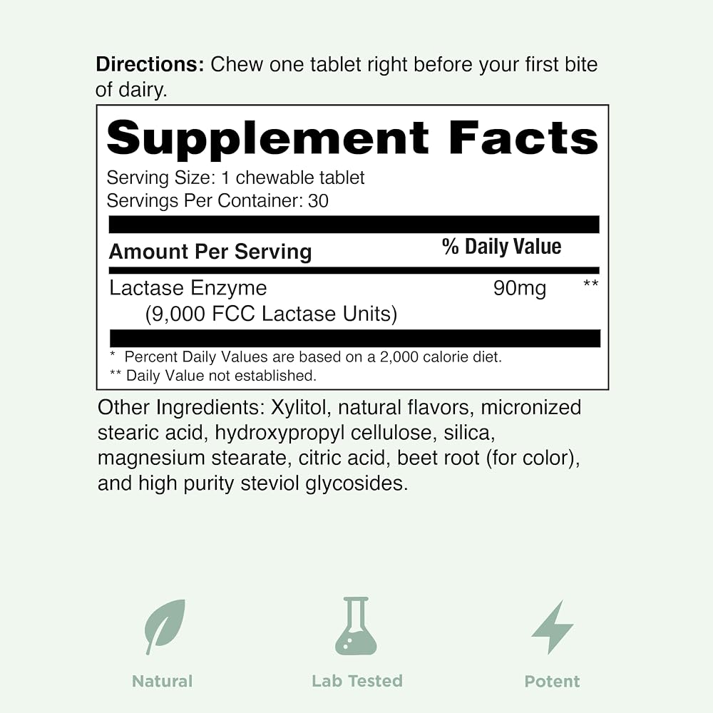 Yuve Natural Lactase Enzyme 9000 FCC Dairy Relief - 30 Chewables - image 5