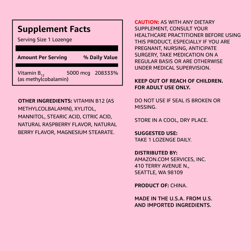 Amazon Elements Vitamin B12 Methylcobalamin 5000 mcg - 65 Lozenges - image 2