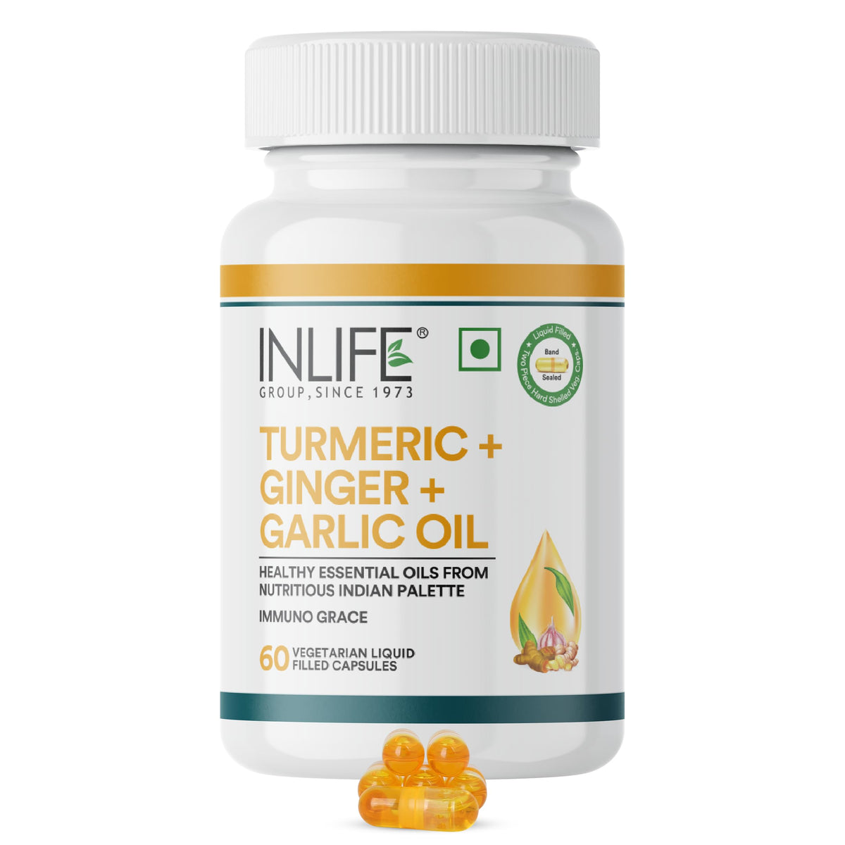 INLIFE Organic Turmeric Ginger Garlic Capsules 300mg - 60 Count