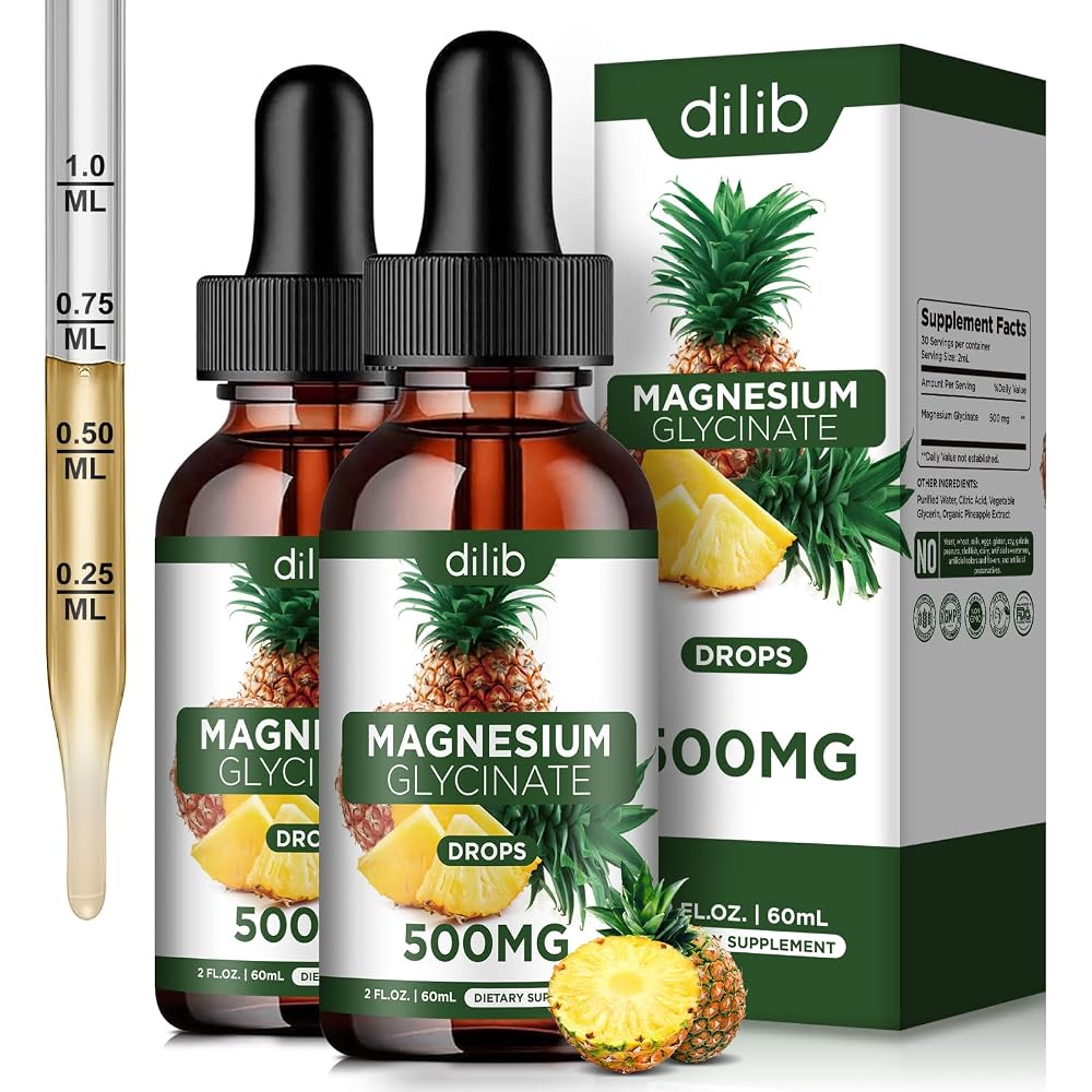 Dilib Magnesium Glycinate Liquid Drops 500mg for Sleep - 2 Pack