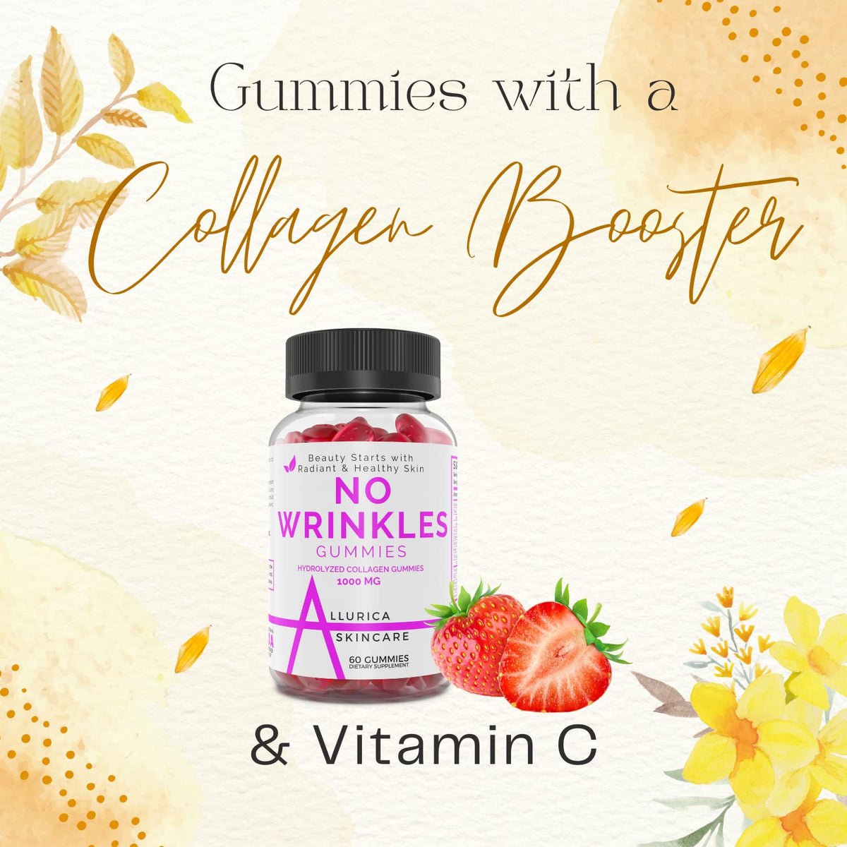 Allurica Collagen Gummies with Vitamin C - 60 Strawberry Gummy - image 7
