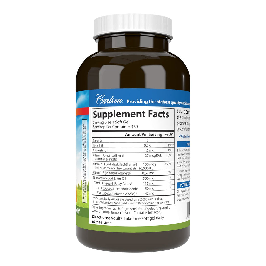 Carlson Solar D Gems Vitamin D3 6000 IU - 360 Softgels - image 2
