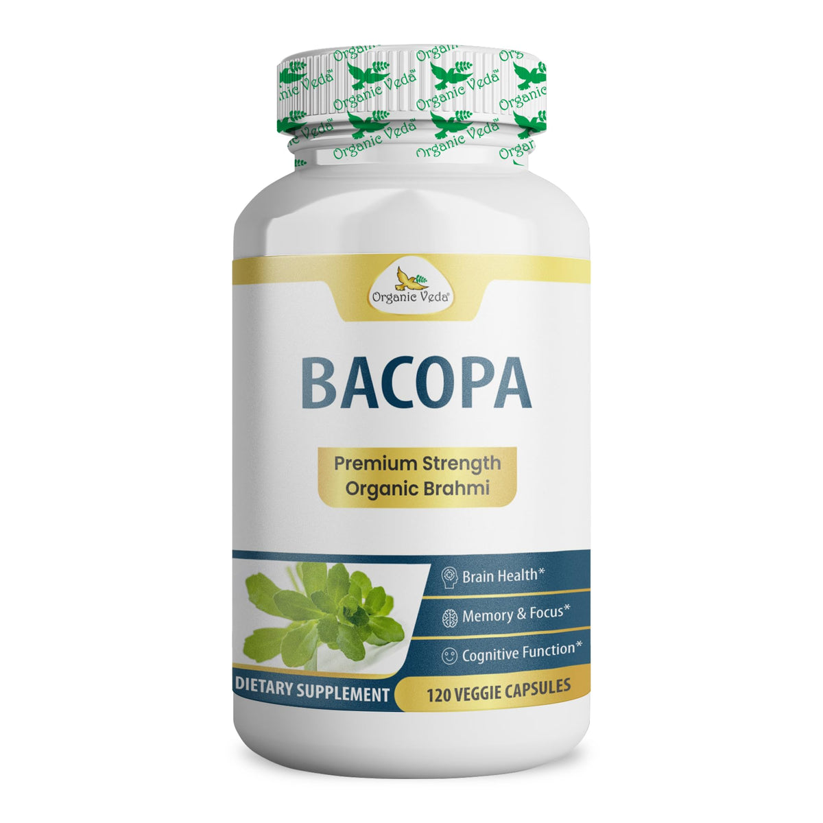 Organic Veda Bacopa Monnieri Brahmi Supplement - 120 Vegan Capsules