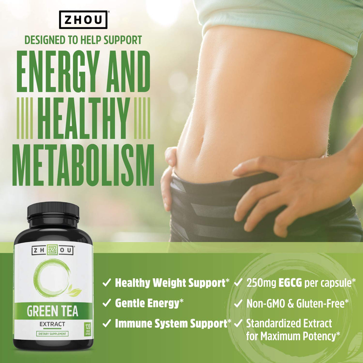 ZHOU Green Tea Extract Supplement - 120 Vegan Capsules - image 3