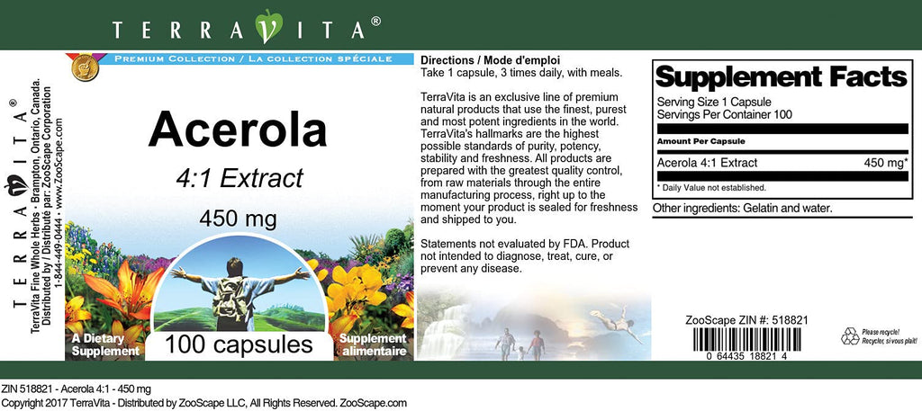 Terravita Acerola 4:1 Vitamin C Extract - 100 Capsules - image 2