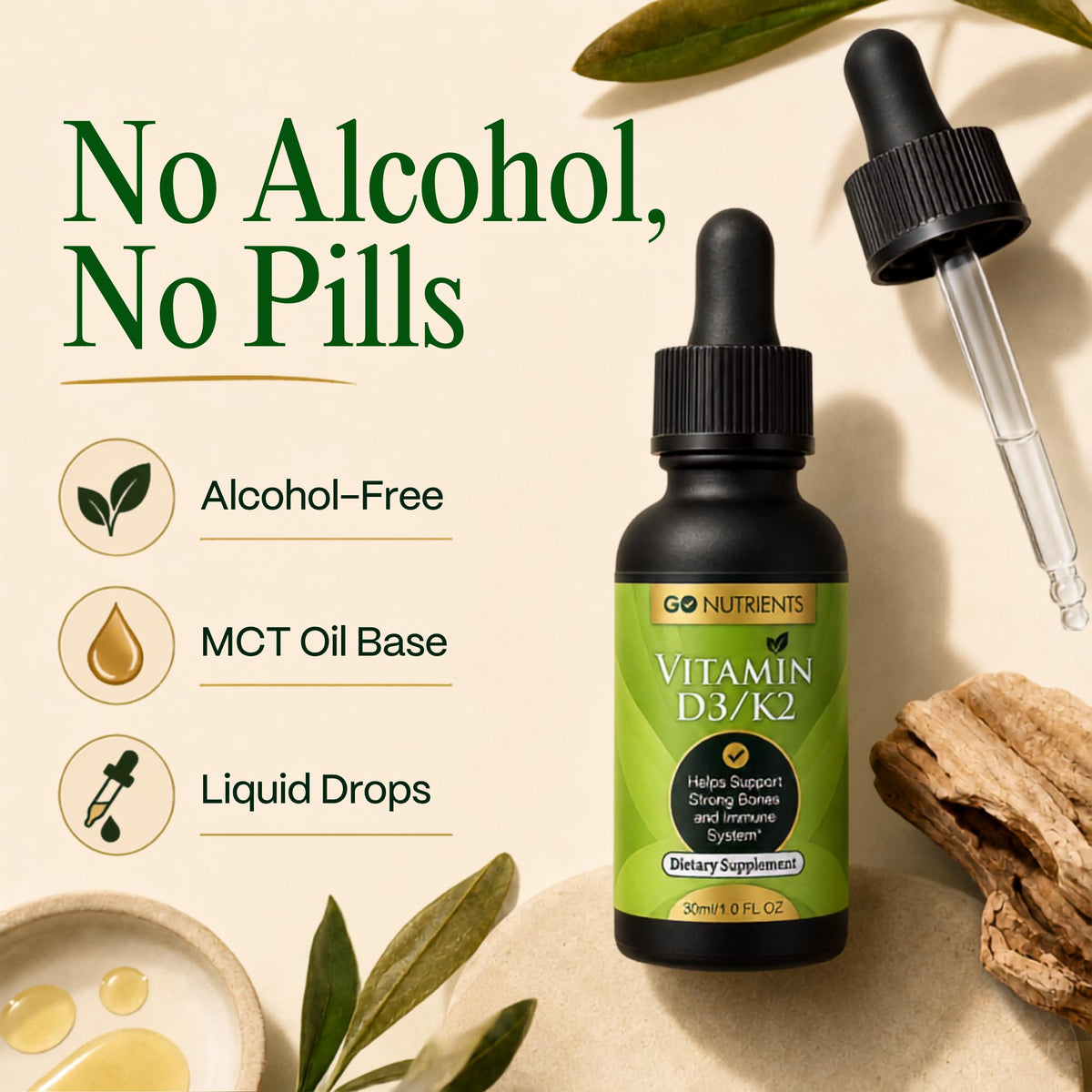 Go Nutrients Liquid Vitamin D3 K2 Drops - 1 Fl Oz - image 3