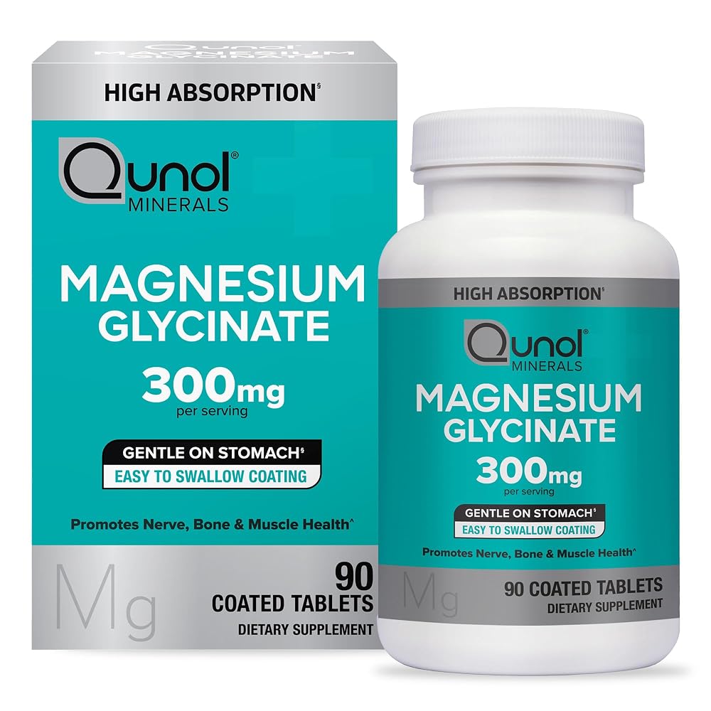 Qunol Magnesium Glycinate Tablets 300mg, 100% Chelated, Gluten-Free