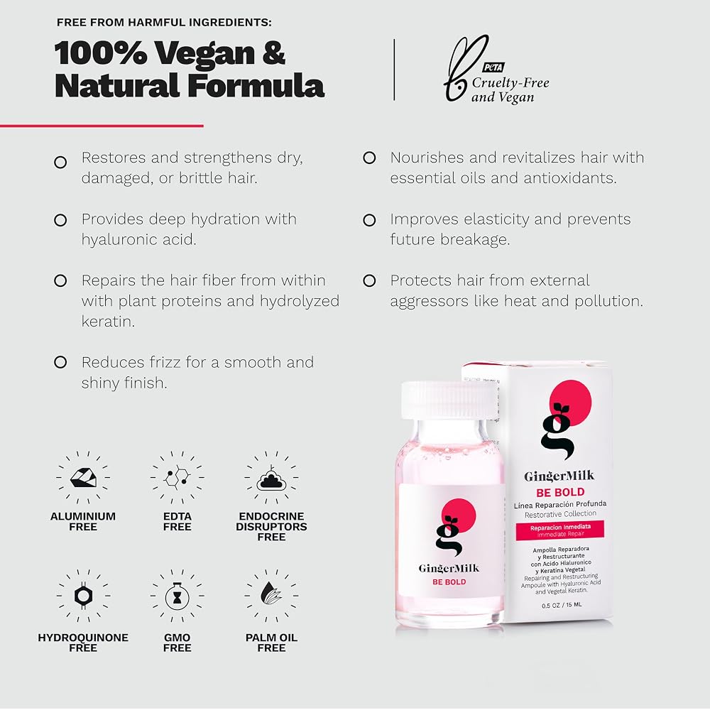 Ginger Milk Hair Ampoules with Hyaluronic Acid for Dry, Damaged Hair