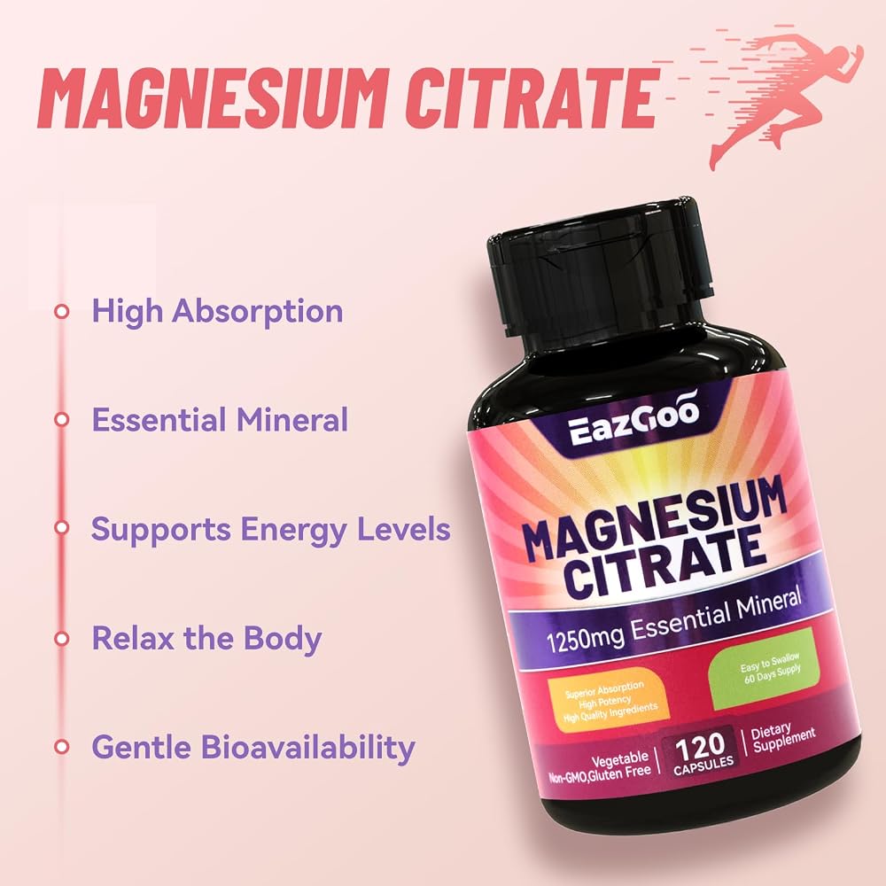 EAZGOO Magnesium Citrate 1250mg Calm & Relaxation - 120 Capsules - image 2