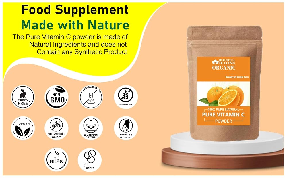Blessfull Healing Organic Pure Vitamin C Powder 100% Pure Natural 200
