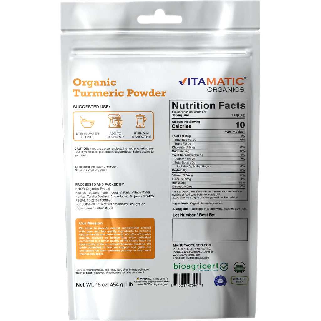 Vitamatic Certified USDA Organic Turmeric Powder - 1 lb - image 9