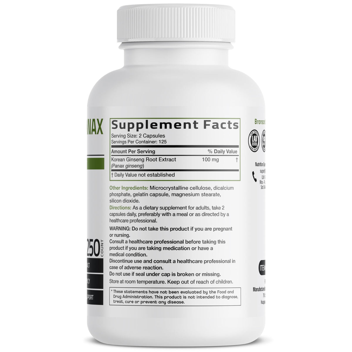 BRONSON Flavored Capsule adult Korean Panax Ginseng Supports Energy